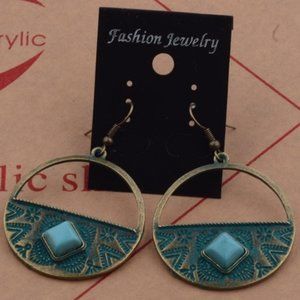 🇺🇸 3/$30 Boho Gold Patina Faux Turquoise Earring